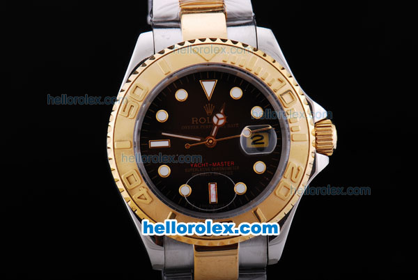 Rolex Yacht-Master Automatic Movement Two Tone Strap with Black Dial and Gold Bezel - Click Image to Close